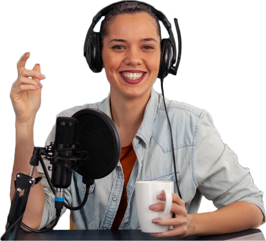 Mulher Feliz no PodCast